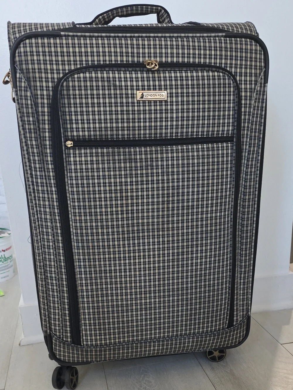 London Fog Black & Cream Plaid Rolling Suitcase